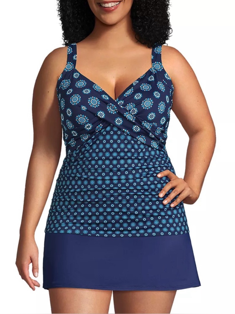 Gracyog tankini Navy Blue Patterned with Light Blue Medallion Large NWT
